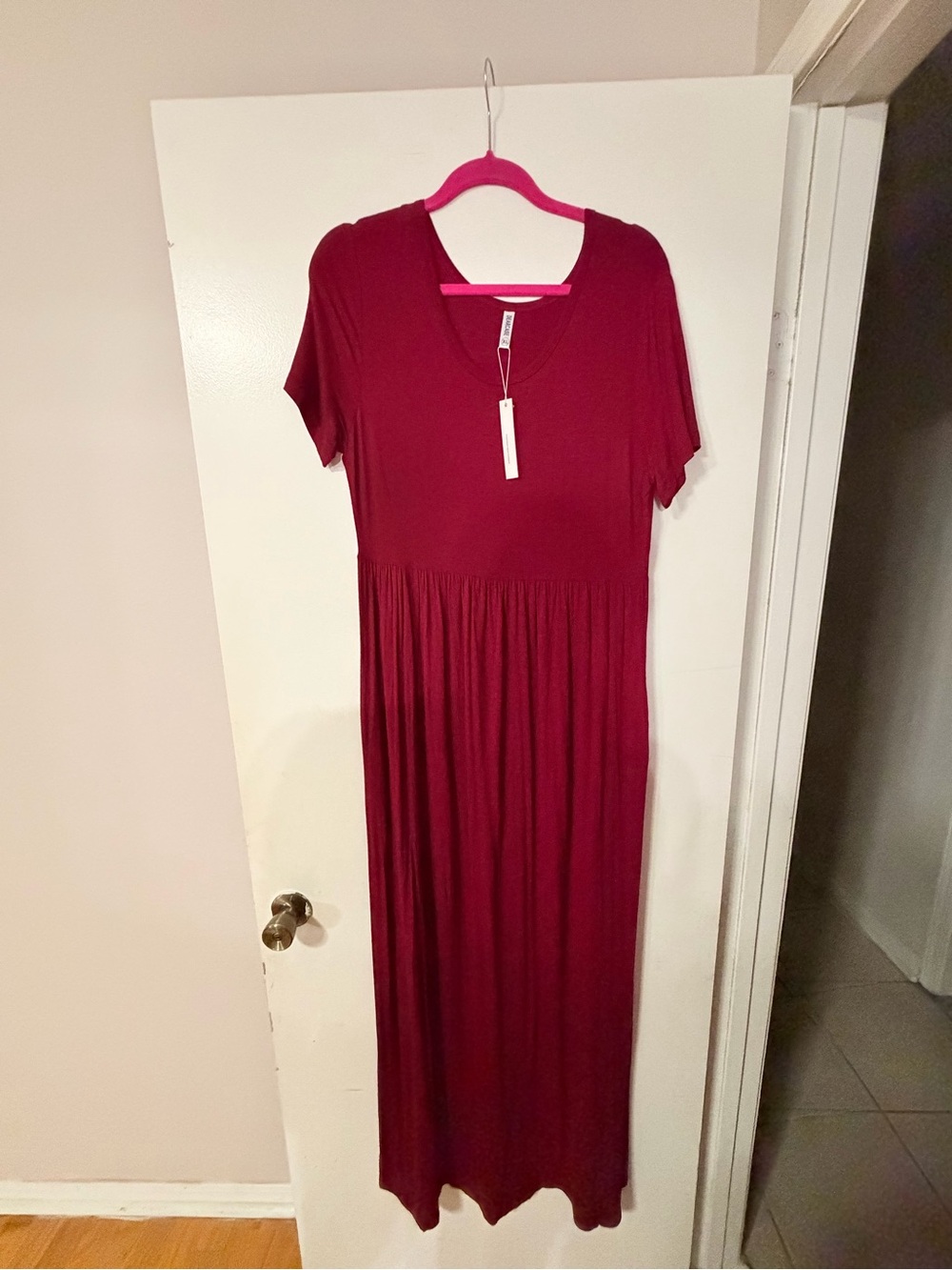 Short Sleeve Maxi Dress in Deep Wine
